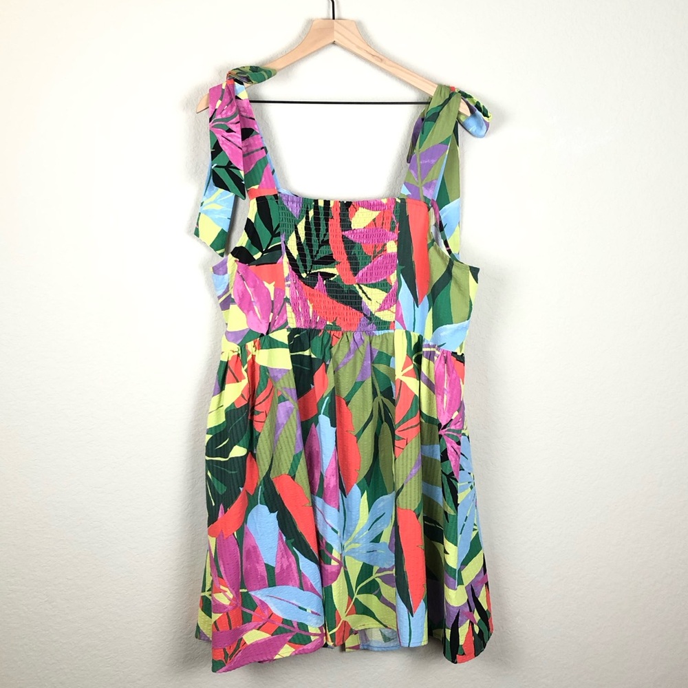 Terra & Sky Tie Shoulder Tropical Dress Button Front - Picture 3 of 6